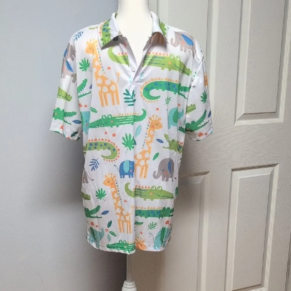 Playful Safari Animal Print Polo Size XL